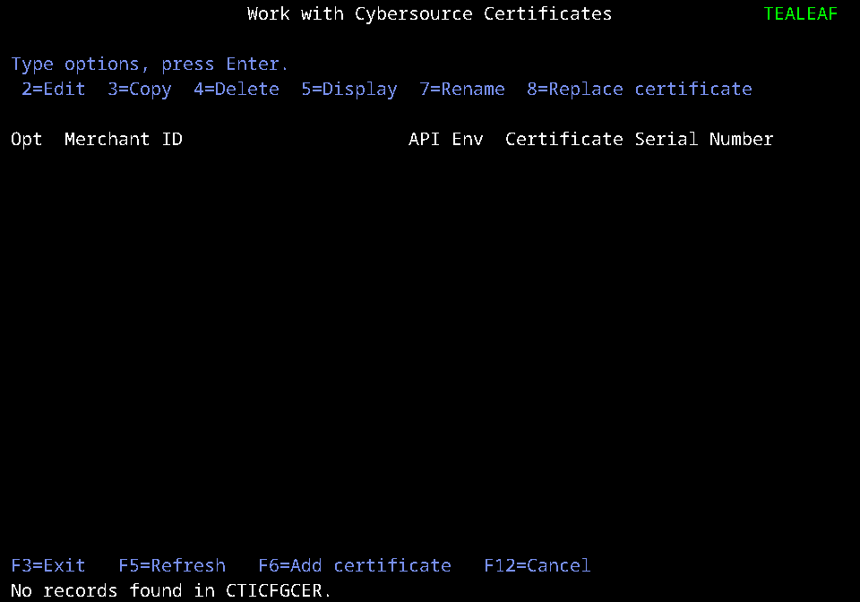 Work with Cybersource Certificates (WRKCTICERT)