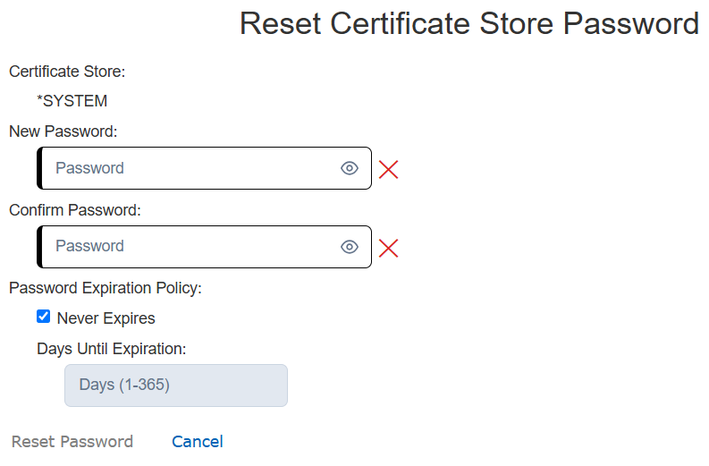 Reset Certificate Store Password
