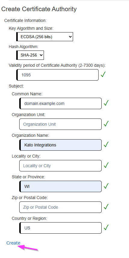 CA Creation Form
